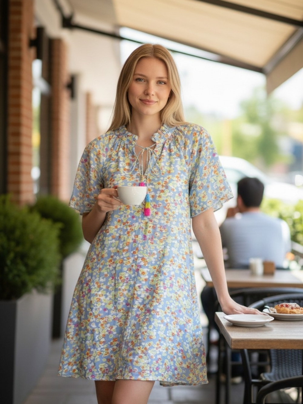 NWT ANTHROPOLOGIE ROLLER RABBIT (SM) Cott/Silk Floral Temmy Dress with Bead Ties